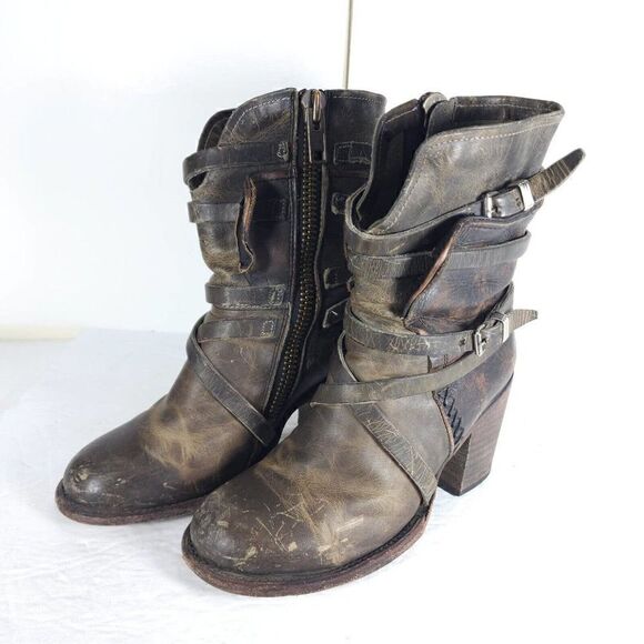 Freebird By Steven Women’s Baker US7 Leather Distressed Strappy Biker Boots - Picture 1 of 15